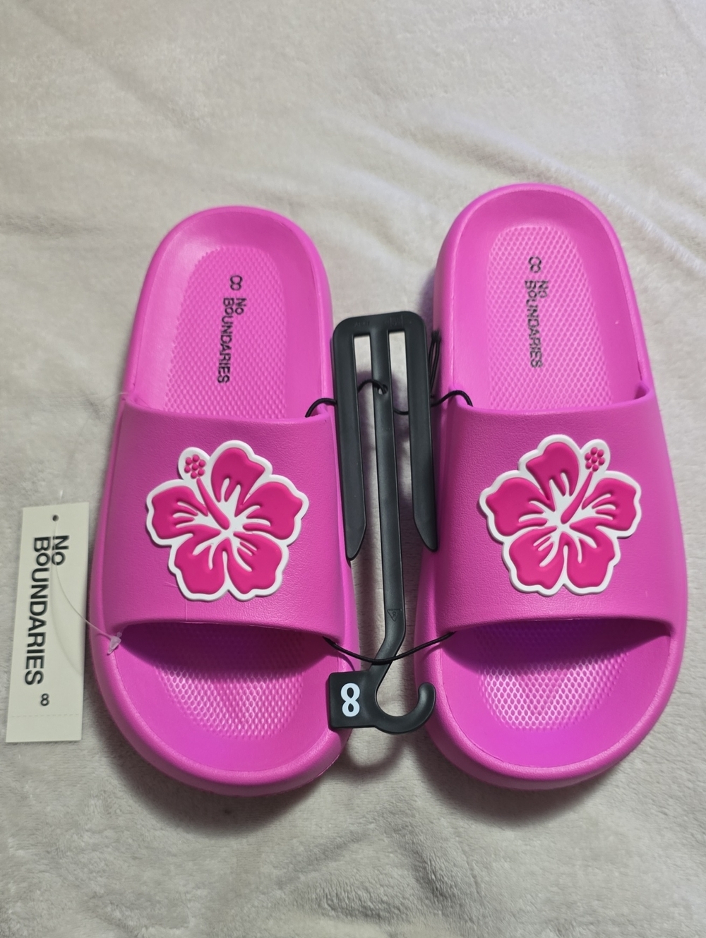 No Boundaries Hot Pink Hibiscus Slide Sandals